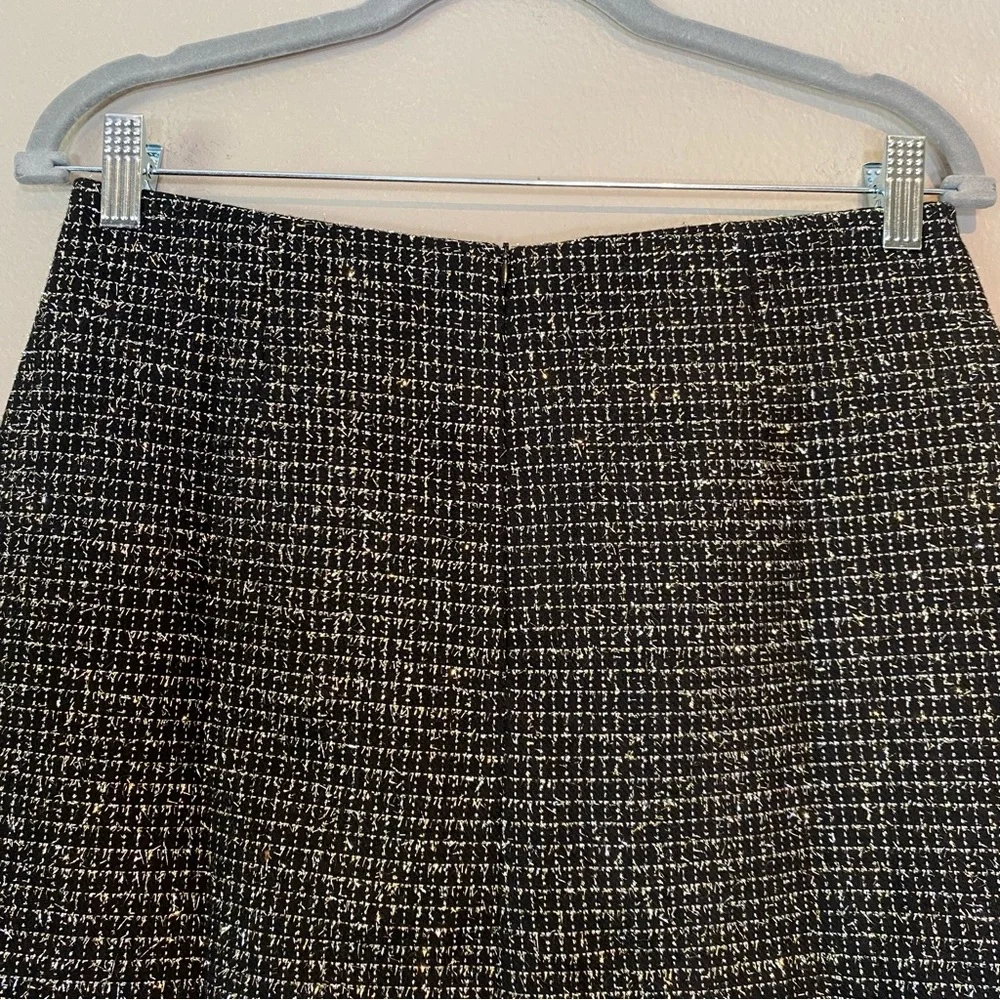 Commense Womens Pearl Button Gold Thread Midi Skirt Black Size L Slit Career NEW